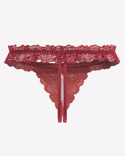 Lace Low Waist Thongs with Pearls Ball