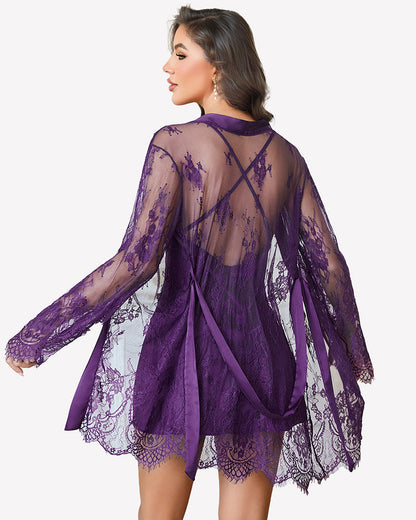 Cowl Neck Satin Nightgowns with Lace Robe