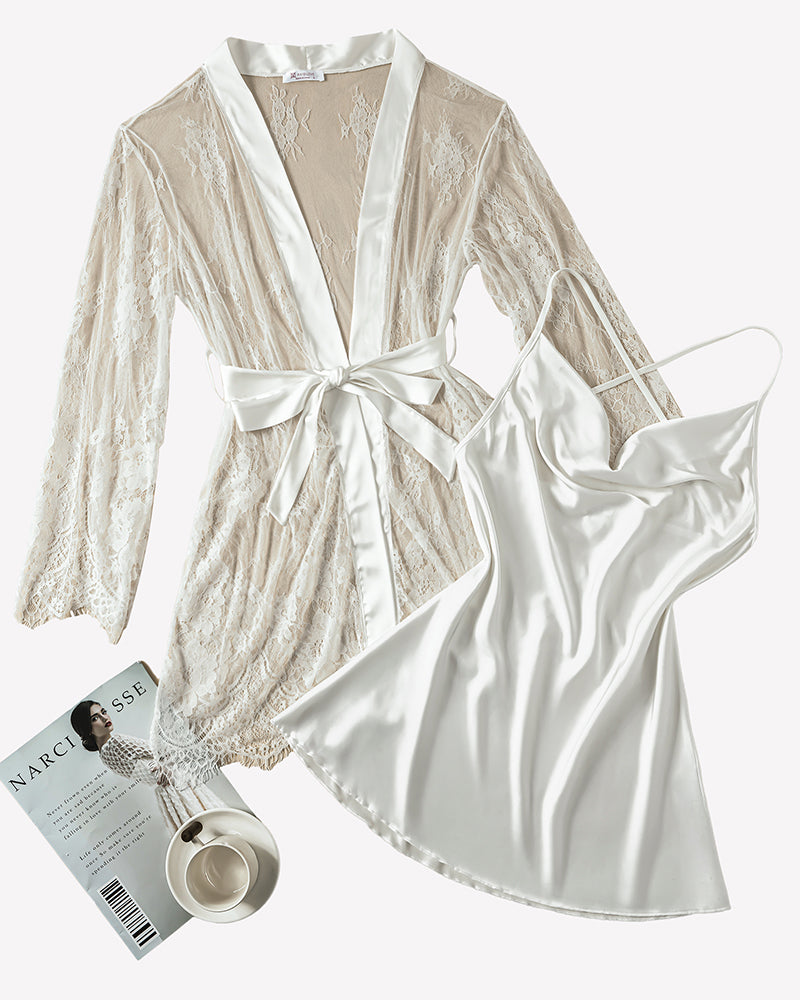 Cowl Neck Satin Nightgowns with Lace Robe
