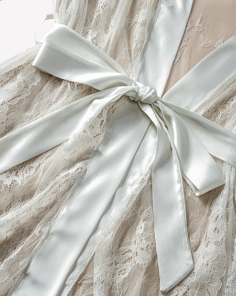 Cowl Neck Satin Nightgowns with Lace Robe