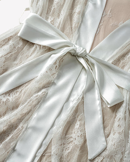 Cowl Neck Satin Nightgowns with Lace Robe