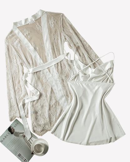 Cowl Neck Satin Nightgowns with Lace Robe