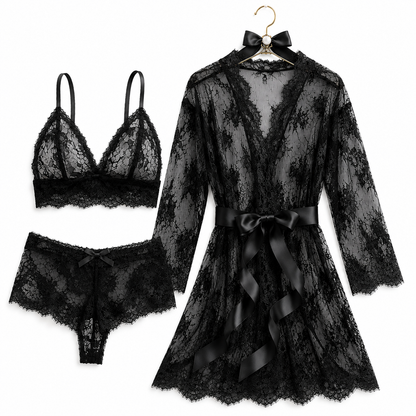 3-Piece Lace Babydoll & Robe Lingerie Set