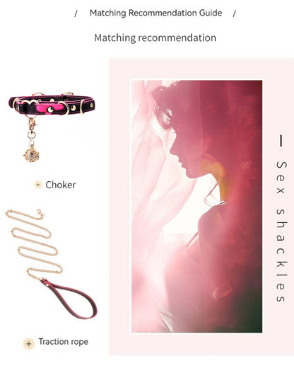Temperature-Activated Color-Changing Heart Bell Leather Choker