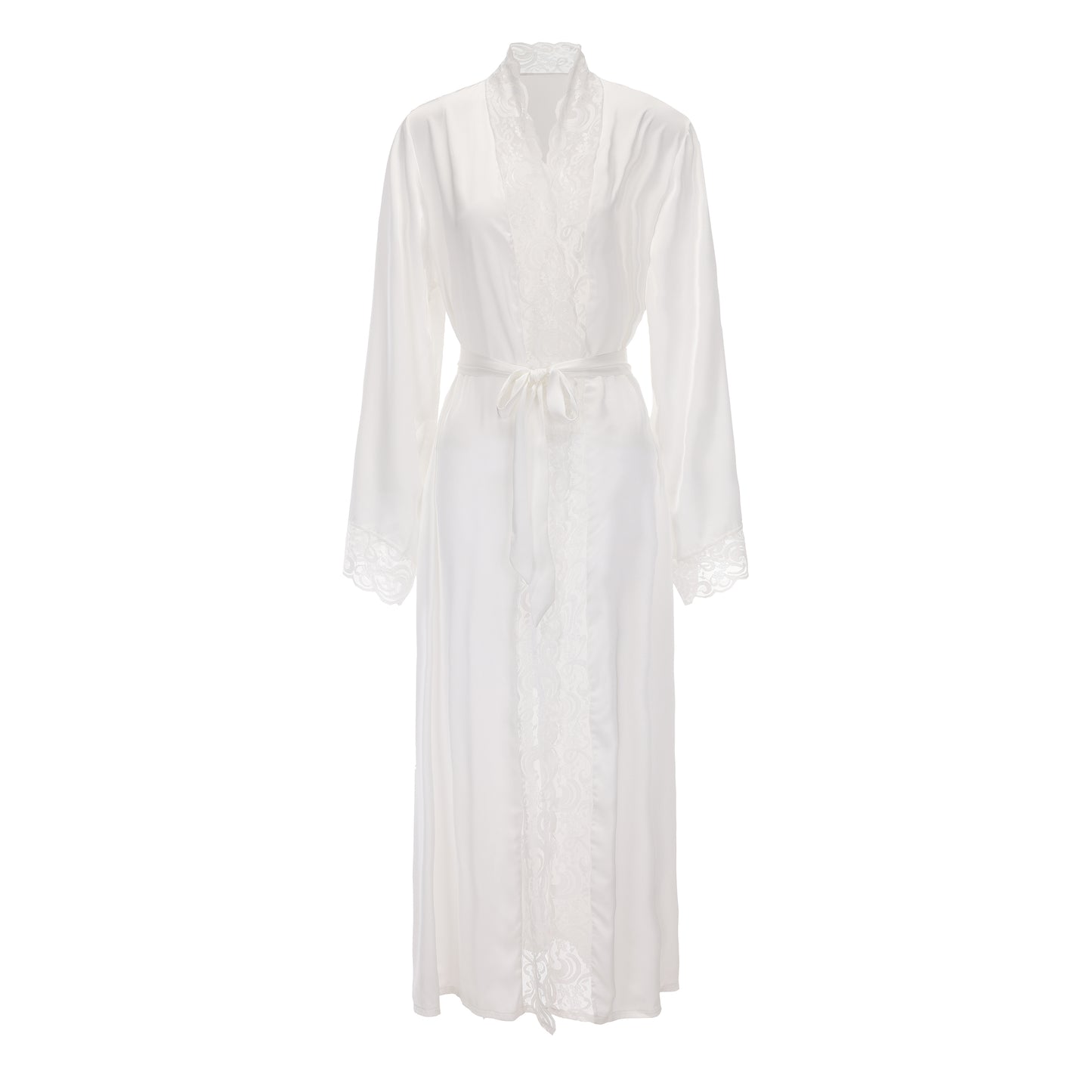 Elegant Lace Trim Satin Robe
