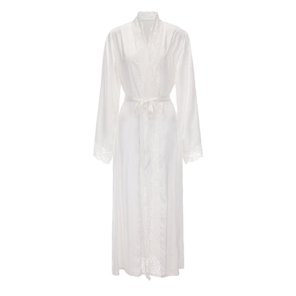 Elegant Lace Trim Satin Robe