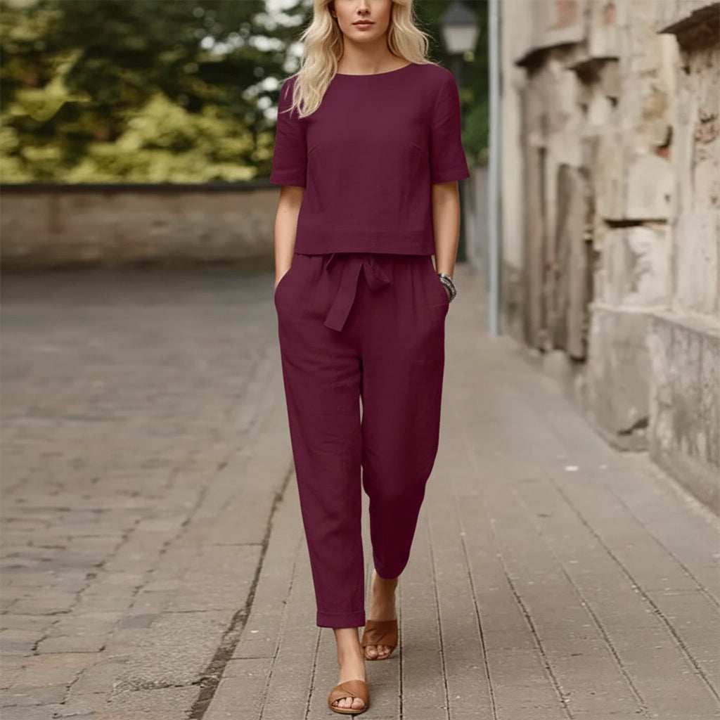 Women Cotton Linen Summer Set – Oversized Top & Wide Leg Pant