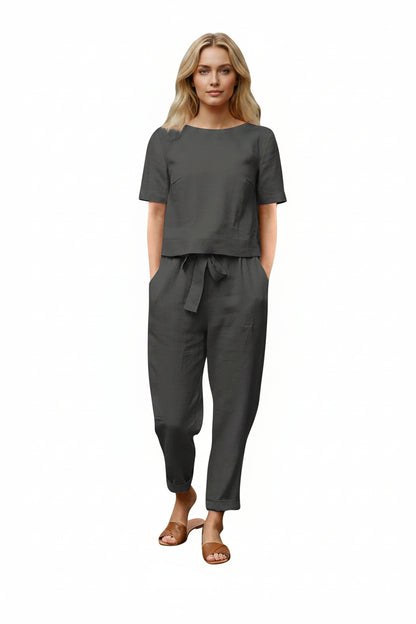 Women Cotton Linen Summer Set – Oversized Top & Wide Leg Pant