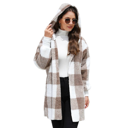 Cozy Plaid Hooded Sherpa Cardigan