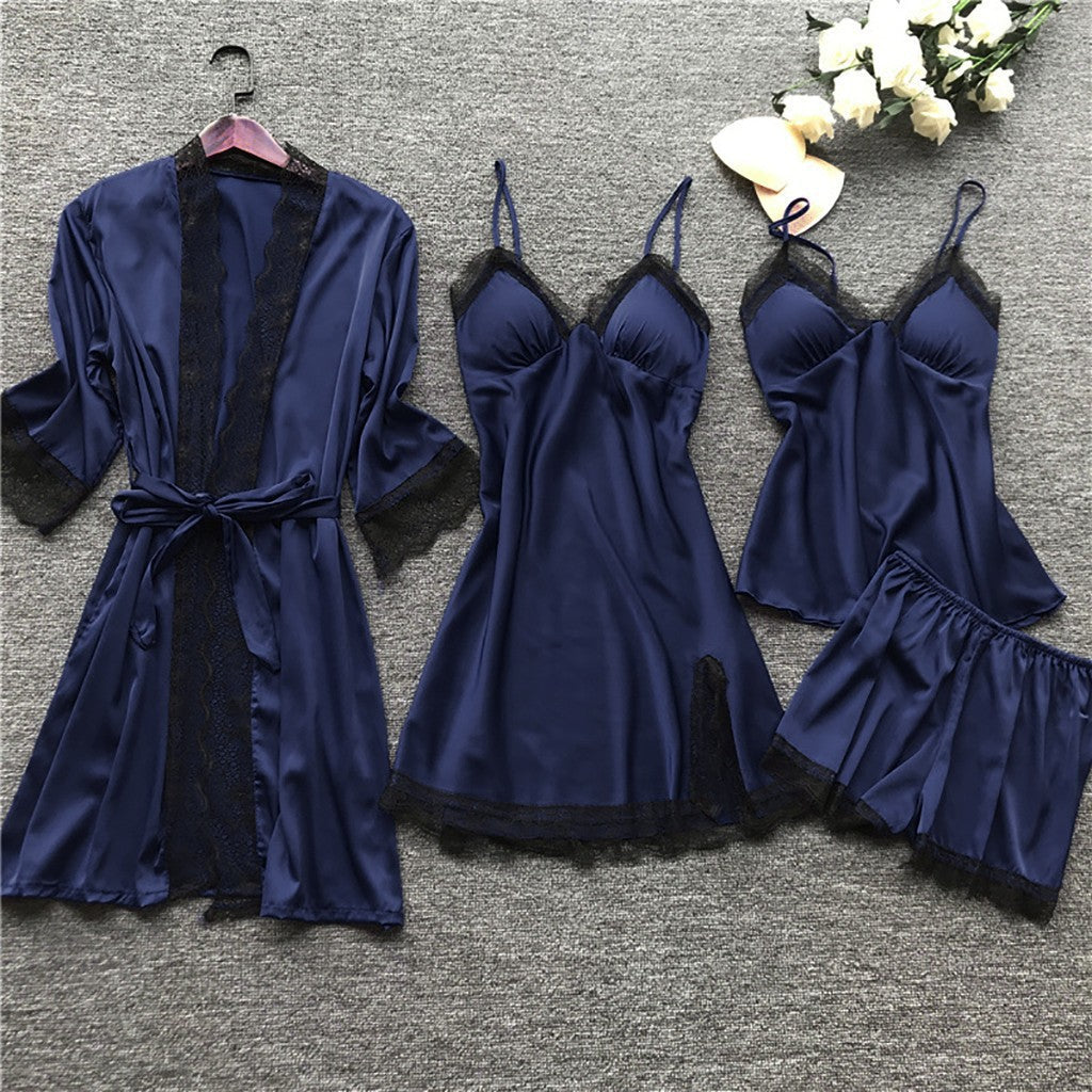 Luna Pearl Satin 4-Piece Sleepwear Set