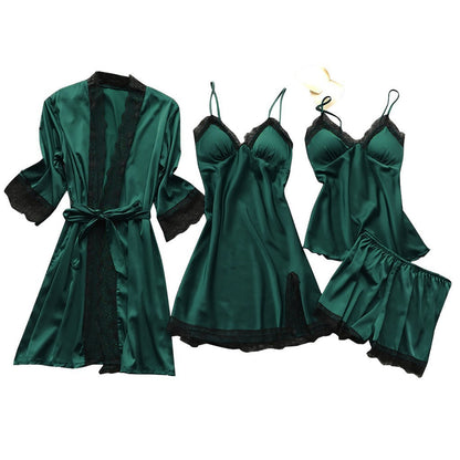 Luna Pearl Satin 4-Piece Sleepwear Set