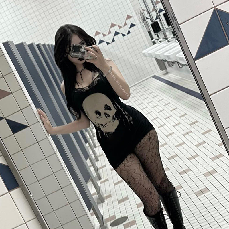 Black Skull Lace Bodycon Mini Dress