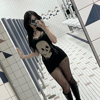 Black Skull Lace Bodycon Mini Dress