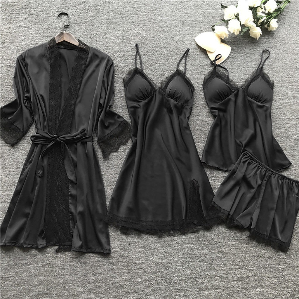 Luna Pearl Satin 4-Piece Sleepwear Set