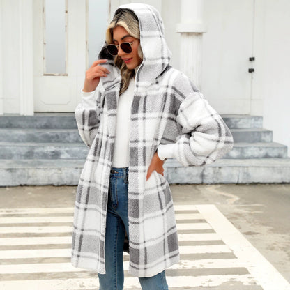 Cozy Plaid Hooded Sherpa Cardigan