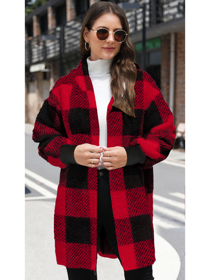 Cozy Plaid Hooded Sherpa Cardigan
