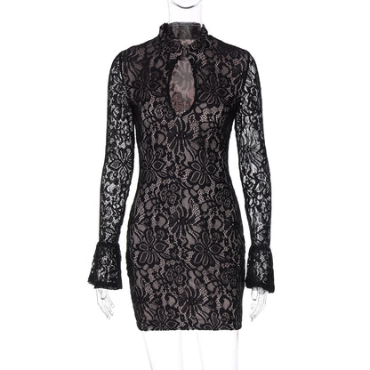 Elegant Sheer Lace Cutout Bodycon Dress