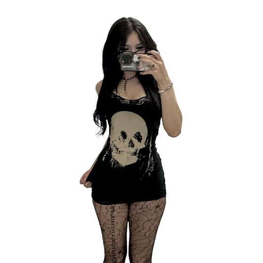 Black Skull Lace Bodycon Mini Dress