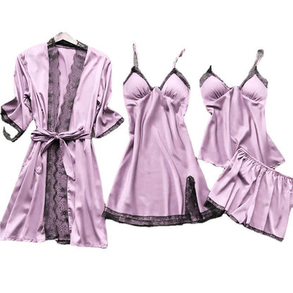 Luna Pearl Satin 4-Piece Sleepwear Set