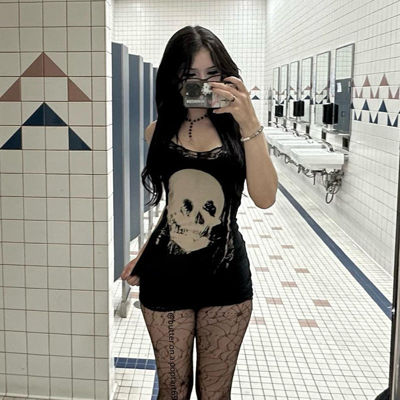 Black Skull Lace Bodycon Mini Dress