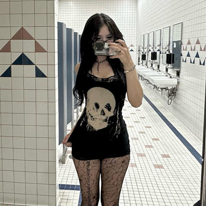 Black Skull Lace Bodycon Mini Dress