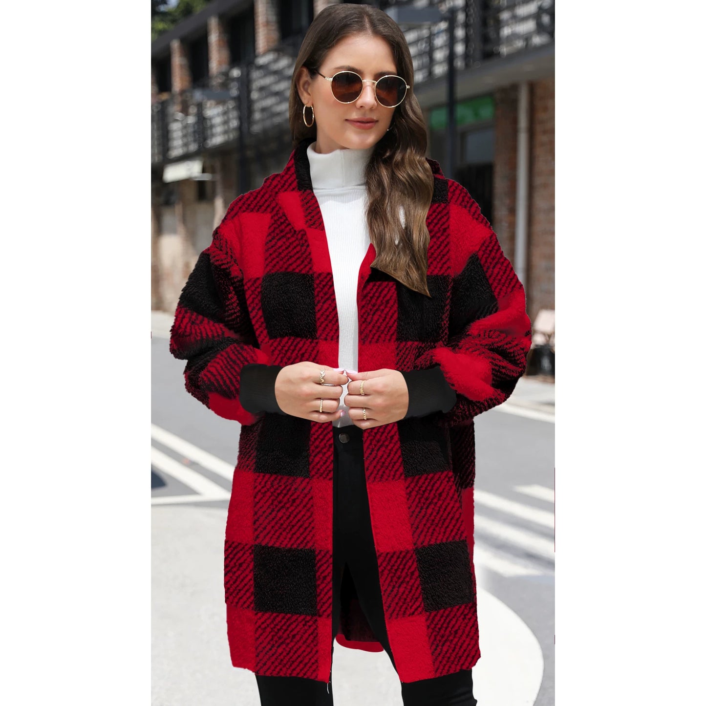 Cozy Plaid Hooded Sherpa Cardigan