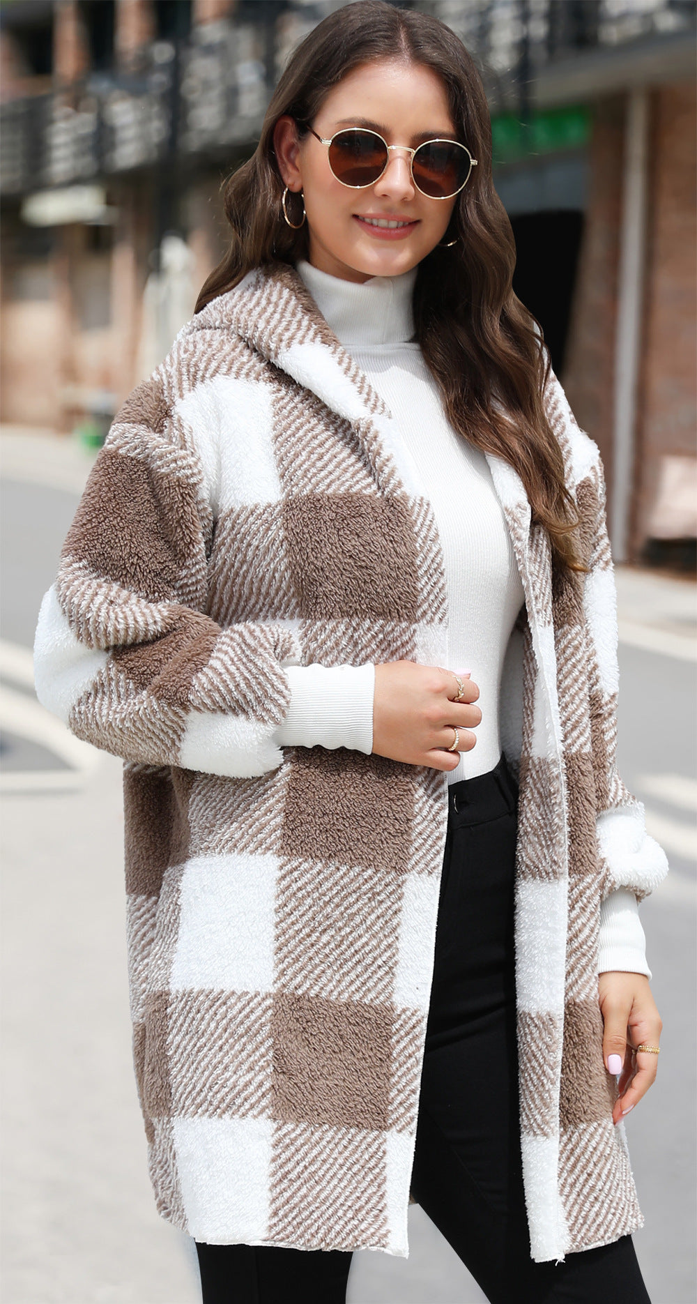 Cozy Plaid Hooded Sherpa Cardigan