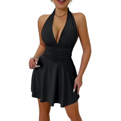 Chic V-Neck Back-Tie Fitted Mini Dress for Women