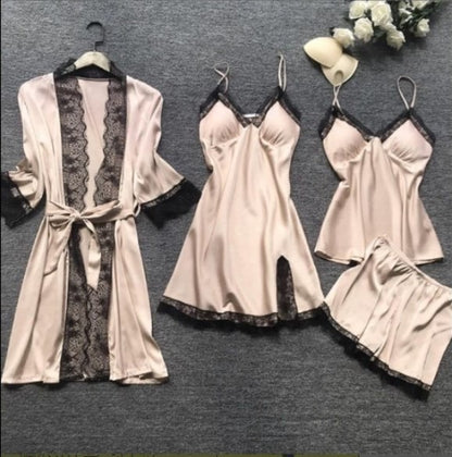 Luna Pearl Satin 4-Piece Sleepwear Set