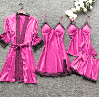 Luna Pearl Satin 4-Piece Sleepwear Set