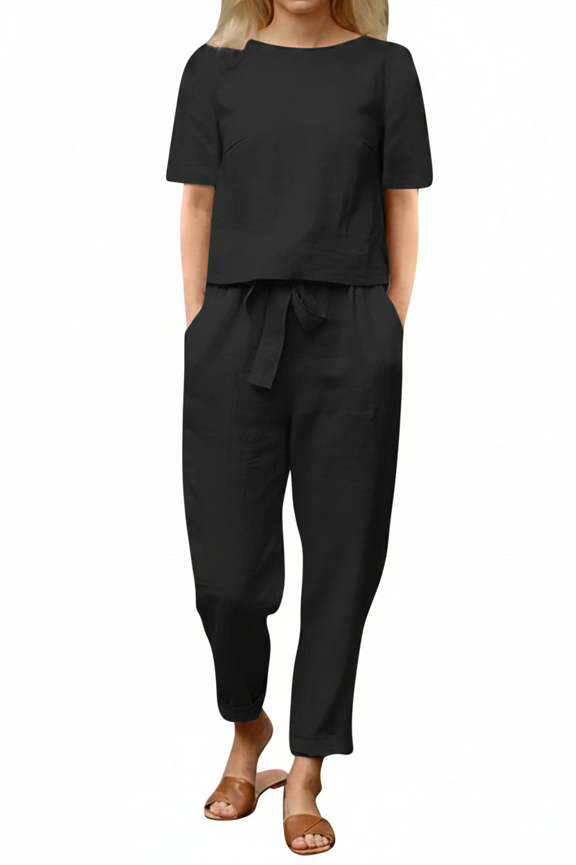 Women Cotton Linen Summer Set – Oversized Top & Wide Leg Pant
