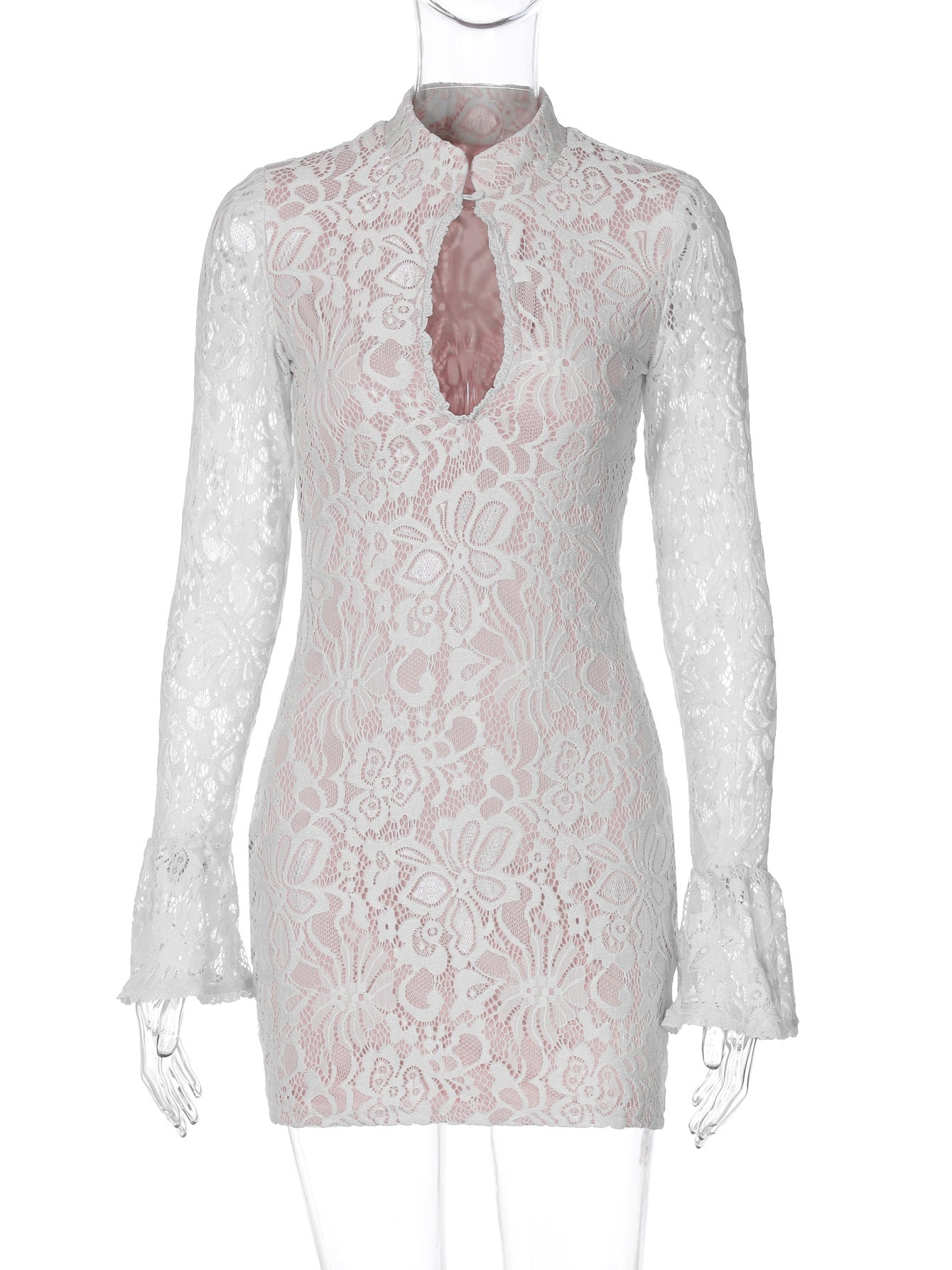 Elegant Sheer Lace Cutout Bodycon Dress