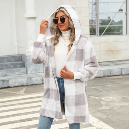 Cozy Plaid Hooded Sherpa Cardigan