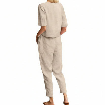 Women Cotton Linen Summer Set – Oversized Top & Wide Leg Pant