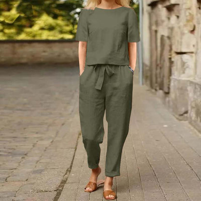 Women Cotton Linen Summer Set – Oversized Top & Wide Leg Pant