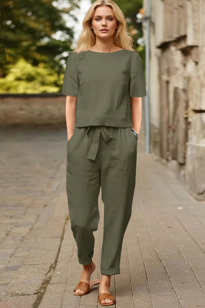 Women Cotton Linen Summer Set – Oversized Top & Wide Leg Pant