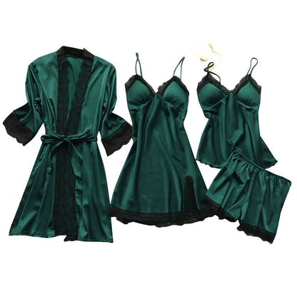 Luna Pearl Satin 4-Piece Sleepwear Set