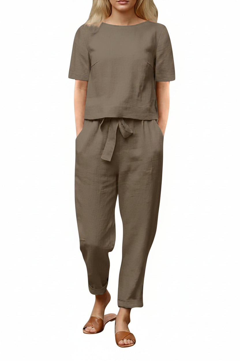 Women Cotton Linen Summer Set – Oversized Top & Wide Leg Pant