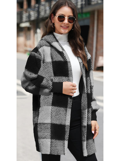 Cozy Plaid Hooded Sherpa Cardigan
