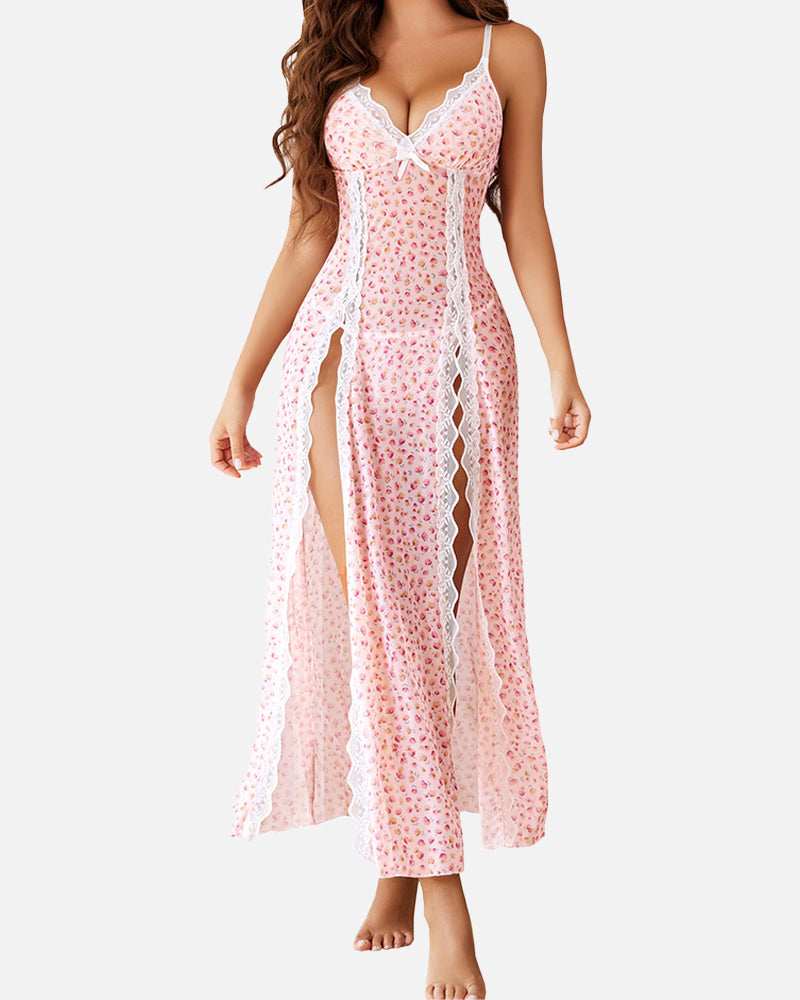 Floral Lace Mesh Babydoll Nightdress