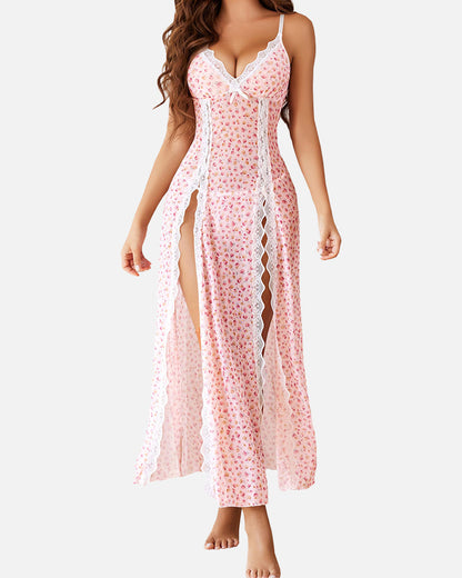 Floral Lace Mesh Babydoll Nightdress