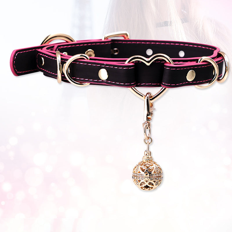 Temperature-Activated Color-Changing Heart Bell Leather Choker