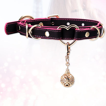 Temperature-Activated Color-Changing Heart Bell Leather Choker