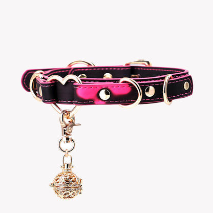 Temperature-Activated Color-Changing Heart Bell Leather Choker