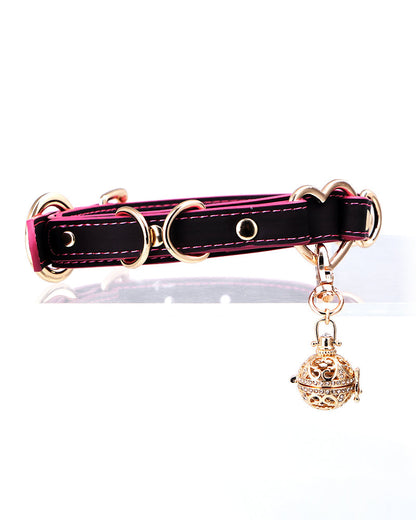 Temperature-Activated Color-Changing Heart Bell Leather Choker
