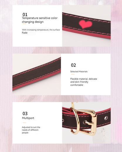 Temperature-Activated Color-Changing Heart Bell Leather Choker