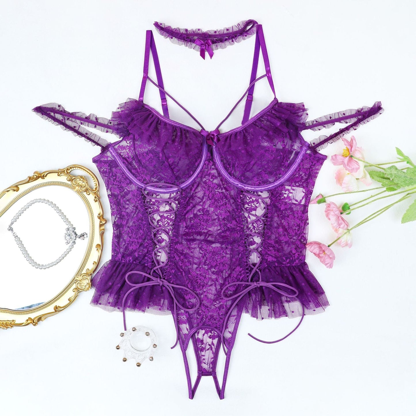 Plus Size Sheer Lace Bodysuits