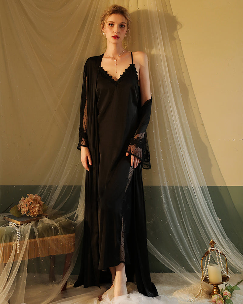 Satin Lace Long Sleeve Night Robe