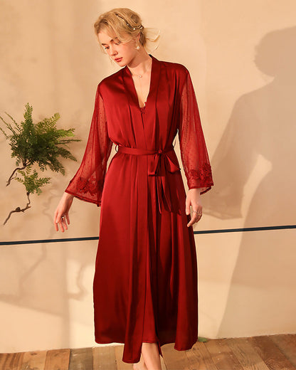 Satin Lace Long Sleeve Night Robe