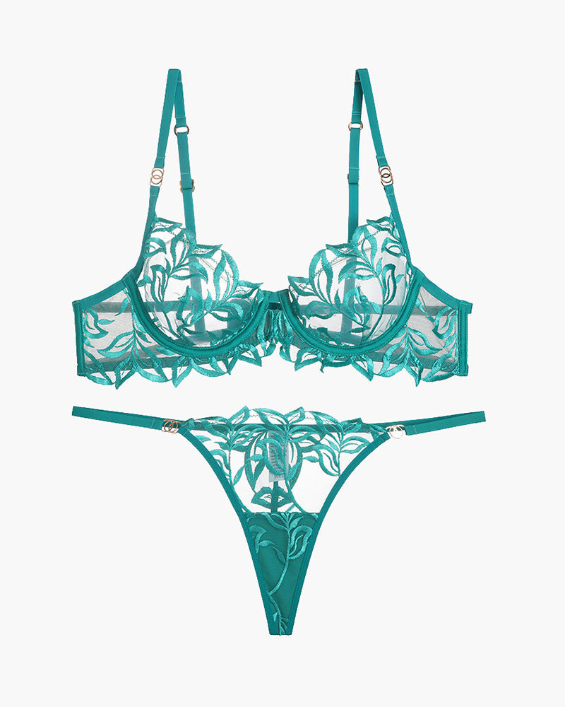 Embroidered Lace Bra and Thong 2 Sets